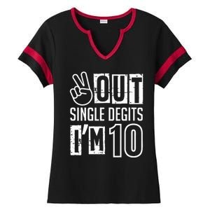 Peace Out Single Digits Im 10 Years Old Birthday Theme Ladies Halftime Notch Neck Tee