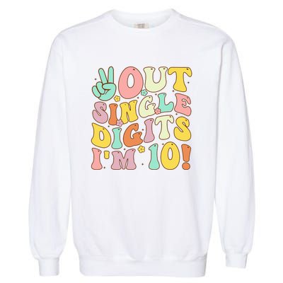 Peace Out Single Digits Retro Groovy 10th Birthday Garment-Dyed Sweatshirt