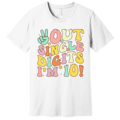 Peace Out Single Digits Retro Groovy 10th Birthday Premium T-Shirt