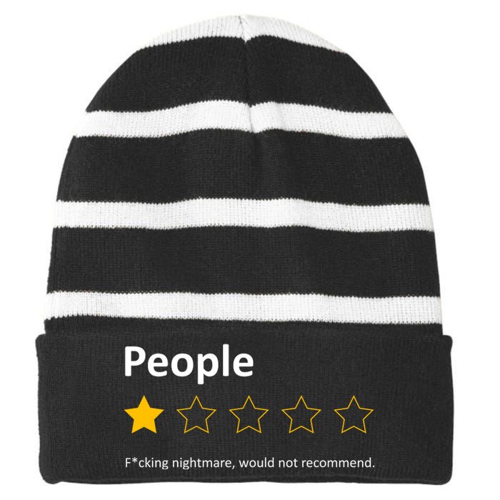 People One Star Fucking Nightmare Would Not Recommend Sarcastic Review Striped Beanie with Solid Band