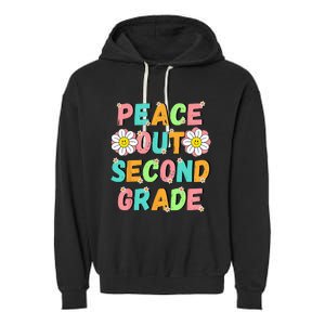 Peace Out Second Grade Cute Groovy Last Day of 2nd Grade Garment-Dyed Fleece Hoodie