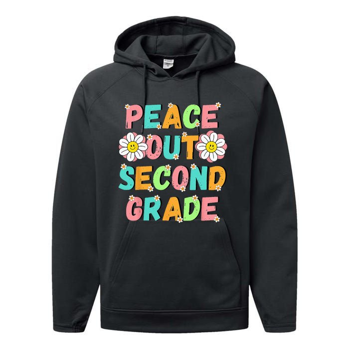 Peace Out Second Grade Cute Groovy Last Day of 2nd Grade Performance Fleece Hoodie