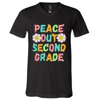 Peace Out Second Grade Cute Groovy Last Day of 2nd Grade V-Neck T-Shirt