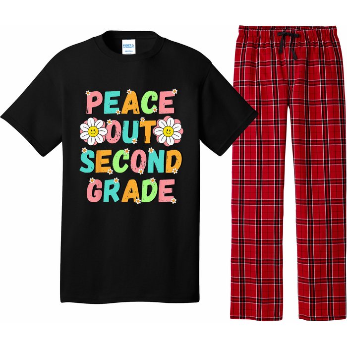 Peace Out Second Grade Cute Groovy Last Day of 2nd Grade Pajama Set