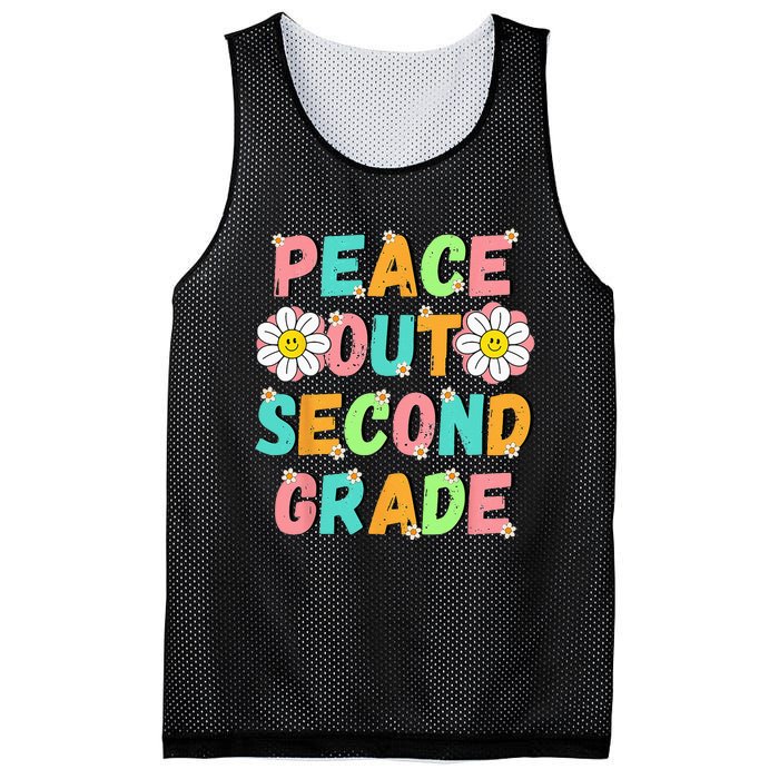 Peace Out Second Grade Cute Groovy Last Day of 2nd Grade Mesh Reversible Basketball Jersey Tank