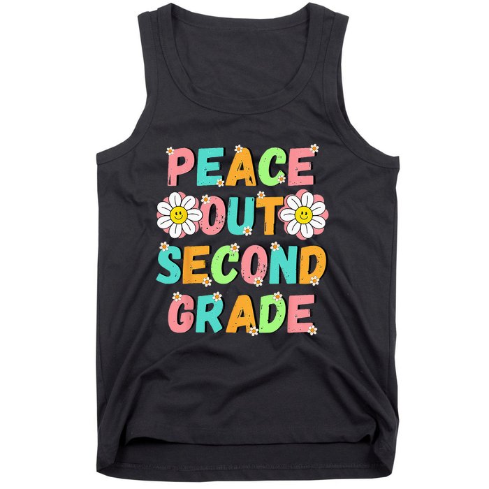 Peace Out Second Grade Cute Groovy Last Day of 2nd Grade Tank Top