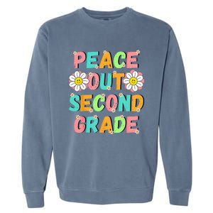 Peace Out Second Grade Cute Groovy Last Day of 2nd Grade Garment-Dyed Sweatshirt