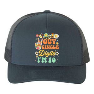 Peace Out Single Digits I'm 10 Retro Sunflower Groovy Yupoong Adult 5-Panel Trucker Hat