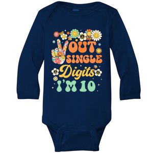 Peace Out Single Digits I'm 10 Retro Sunflower Groovy Baby Long Sleeve Bodysuit