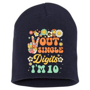 Peace Out Single Digits I'm 10 Retro Sunflower Groovy Short Acrylic Beanie