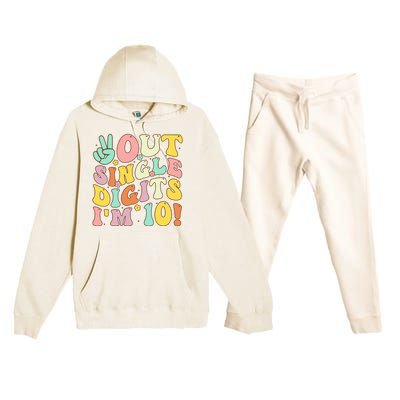 Peace Out Single Digits Retro Groovy 10th Birthday Premium Hooded Sweatsuit Set