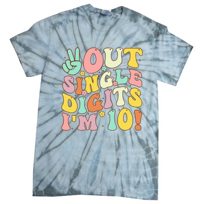 Peace Out Single Digits Retro Groovy 10th Birthday Tie-Dye T-Shirt