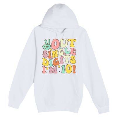 Peace Out Single Digits Retro Groovy 10th Birthday Premium Pullover Hoodie