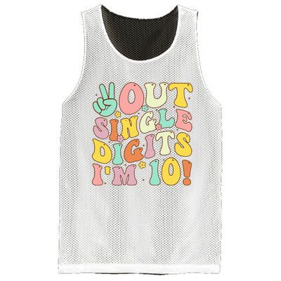 Peace Out Single Digits Retro Groovy 10th Birthday Mesh Reversible Basketball Jersey Tank