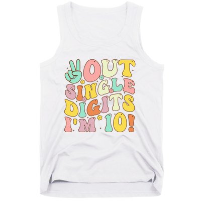 Peace Out Single Digits Retro Groovy 10th Birthday Tank Top