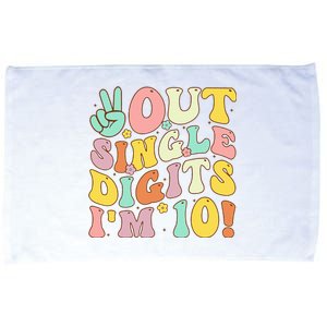 Peace Out Single Digits Retro Groovy 10th Birthday Microfiber Hand Towel