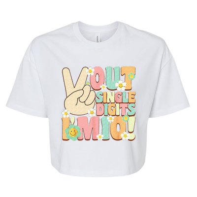 Peace Out Single Digits Retro Groovy 10th Birthday Bella+Canvas Jersey Crop Tee