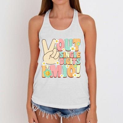 Peace Out Single Digits Retro Groovy 10th Birthday Women's Knotted Racerback Tank