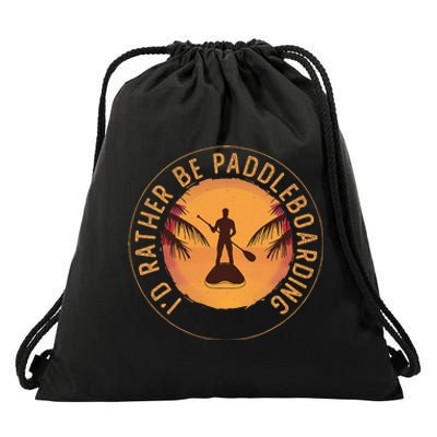 Paddleboarder On Sup Paddle Board For Standup Paddling Drawstring Bag