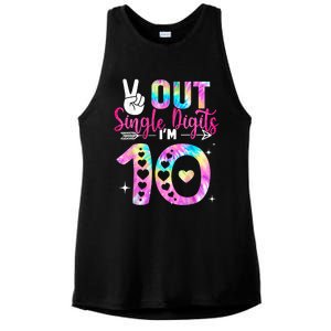 Peace Out Single Digits Im 10 Digits Tie Dye Birthday Ladies PosiCharge Tri-Blend Wicking Tank