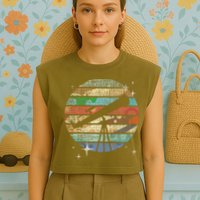 Planets Of Solar System Telescope Astronomy Science Fan Garment-Dyed Women's Muscle Tee