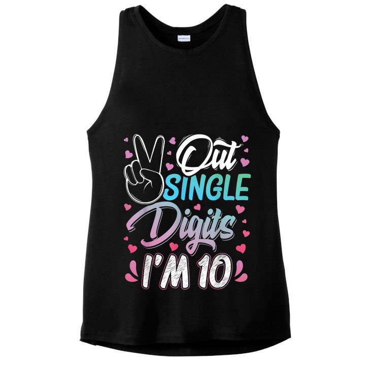 Peace Out Single Digits I'm 10 Year Old 10th Birthday Girl Ladies PosiCharge Tri-Blend Wicking Tank