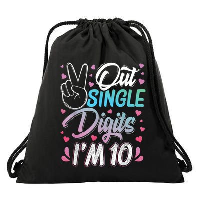 Peace Out Single Digits I'm 10 Year Old 10th Birthday Girl Drawstring Bag