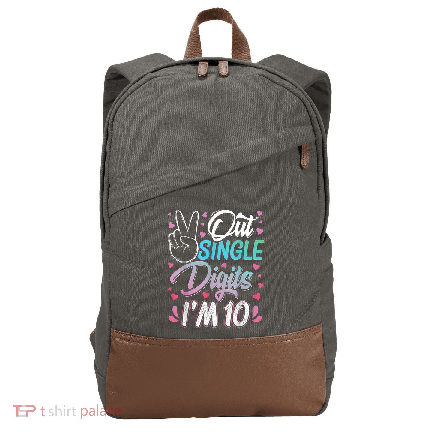 Peace Out Single Digits I'm 10 Year Old 10th Birthday Girl Cotton Canvas Backpack