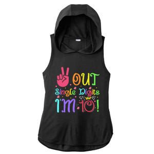 Peace Out Single Digits Im 10 Year Old 10th Birthday Ladies PosiCharge Tri-Blend Wicking Draft Hoodie Tank