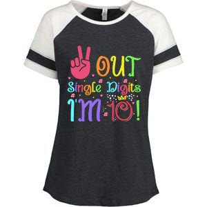 Peace Out Single Digits Im 10 Year Old 10th Birthday Enza Ladies Jersey Colorblock Tee