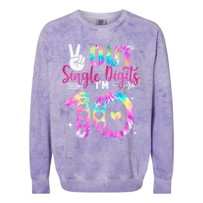 Peace Out Single Digits IM 10 Digits Tie Dye Birthday Girl Colorblast Crewneck Sweatshirt