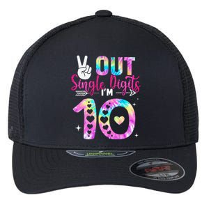 Peace Out Single Digits IM 10 Digits Tie Dye Birthday Girl Flexfit Unipanel Trucker Cap