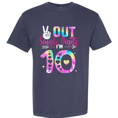 Peace Out Single Digits IM 10 Digits Tie Dye Birthday Girl Garment-Dyed Heavyweight T-Shirt