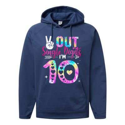 Peace Out Single Digits IM 10 Digits Tie Dye Birthday Girl Performance Fleece Hoodie