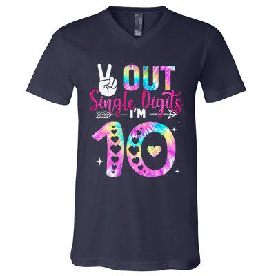 Peace Out Single Digits IM 10 Digits Tie Dye Birthday Girl V-Neck T-Shirt