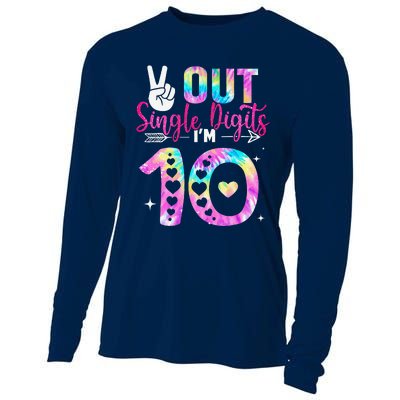 Peace Out Single Digits IM 10 Digits Tie Dye Birthday Girl Cooling Performance Long Sleeve Crew