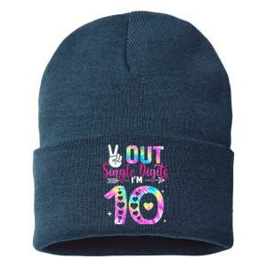 Peace Out Single Digits IM 10 Digits Tie Dye Birthday Girl Sustainable Knit Beanie