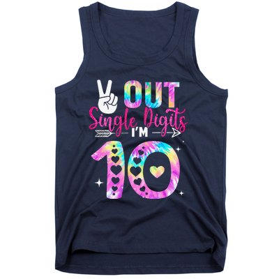 Peace Out Single Digits IM 10 Digits Tie Dye Birthday Girl Tank Top