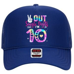 Peace Out Single Digits IM 10 Digits Tie Dye Birthday Girl High Crown Mesh Back Trucker Hat