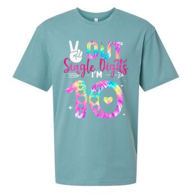 Peace Out Single Digits IM 10 Digits Tie Dye Birthday Girl Sueded Cloud Jersey T-Shirt