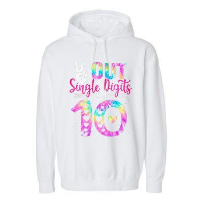 Peace Out Single Digits IM 10 Digits Tie Dye Birthday Girl Garment-Dyed Fleece Hoodie