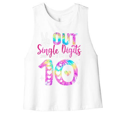 Peace Out Single Digits IM 10 Digits Tie Dye Birthday Girl Women's Racerback Cropped Tank