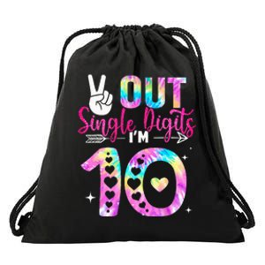 Peace Out Single Digits I'm 10 Digits Tie Dye Birthday Drawstring Bag