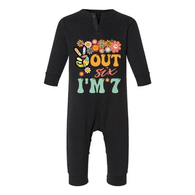 Peace Out Six I'm 7 Groovy 7th Happy Birthday Boy Girl Infant Fleece One Piece