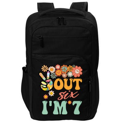 Peace Out Six I'm 7 Groovy 7th Happy Birthday Boy Girl Impact Tech Backpack