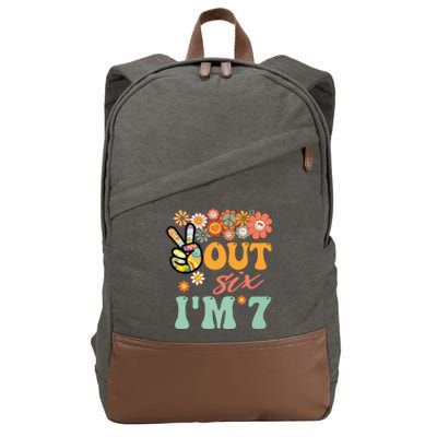 Peace Out Six I'm 7 Groovy 7th Happy Birthday Boy Girl Cotton Canvas Backpack