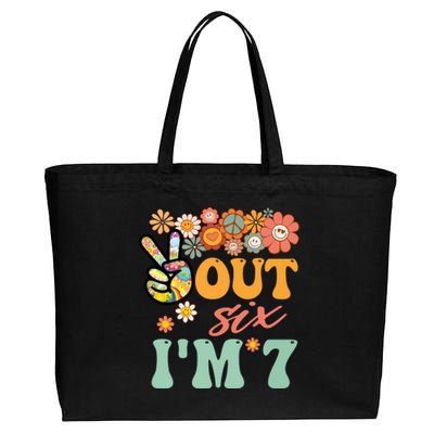 Peace Out Six I'm 7 Groovy 7th Happy Birthday Boy Girl Cotton Canvas Jumbo Tote