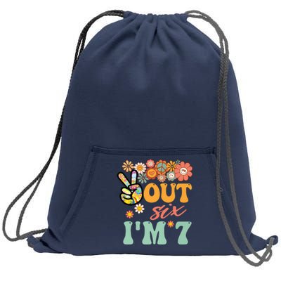 Peace Out Six I'm 7 Groovy 7th Happy Birthday Boy Girl Sweatshirt Cinch Pack Bag