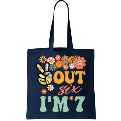 Peace Out Six I'm 7 Groovy 7th Happy Birthday Boy Girl Tote Bag