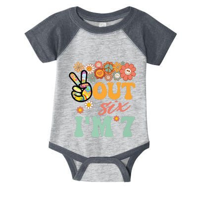 Peace Out Six I'm 7 Groovy 7th Happy Birthday Boy Girl Infant Baby Jersey Bodysuit